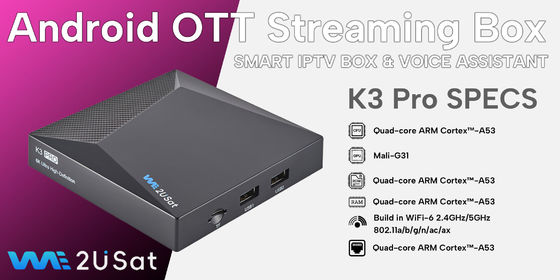 جعبه IPTV اندرویدی سفارشی 4K HD 2.4G/5G WIFI BT5.0 2G رام 8G We2u K3 Pro